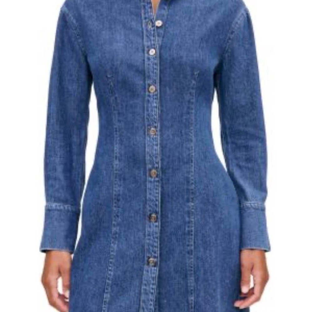 Free People Denim Mini Dress Long Sleeve Button Down Blue Size 6